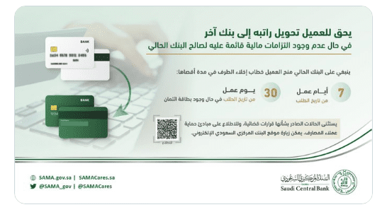 شرط تحويل الراتب إلى بنك آخر البنك المركزي السعودي 